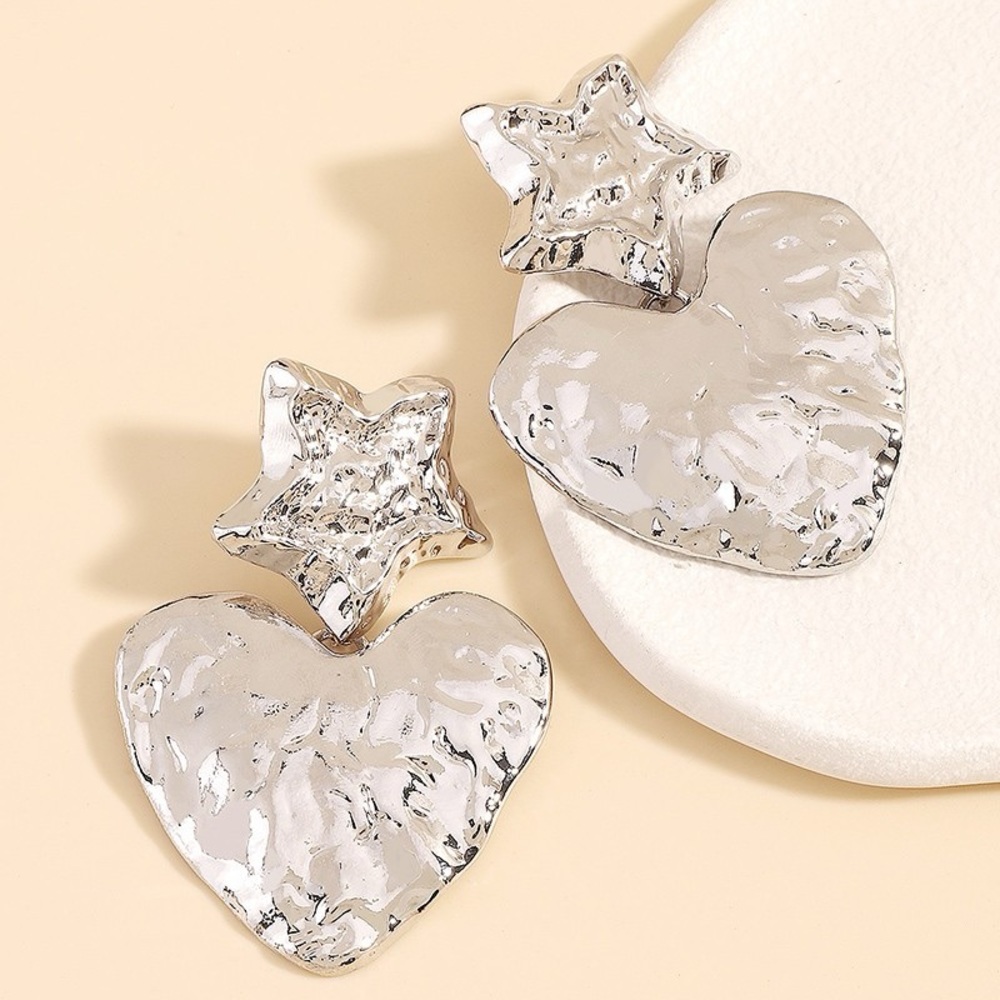 Vintage Heart w/Star Silver Drop Earrings- NWT